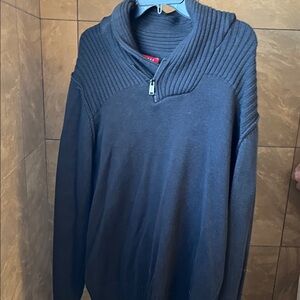 Guess Men's Black Zip-Front Shawl Collar Sweater